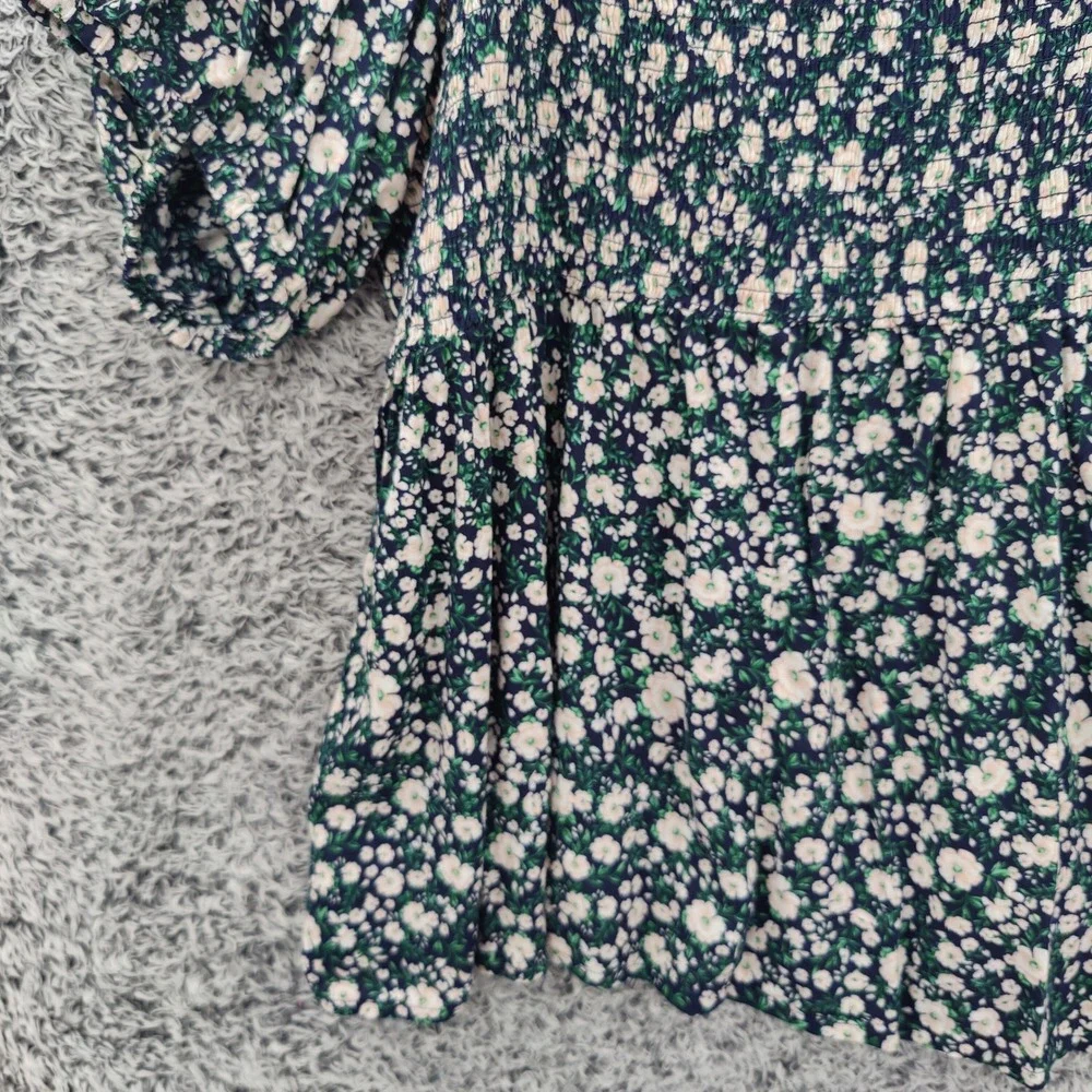 Old Navy Womens Cottagecore Babydoll Peasant Smocked Top 3X Floral Puff Sleeve